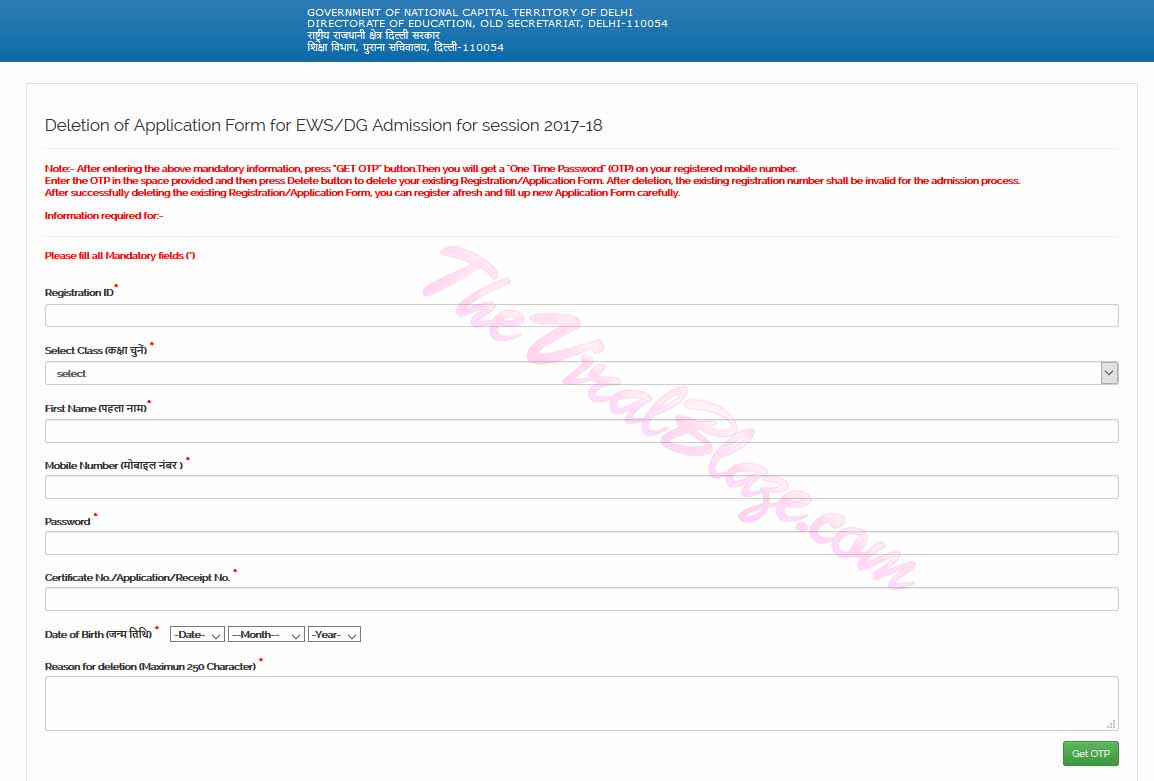 Deletion of Application Form for EWS-DG