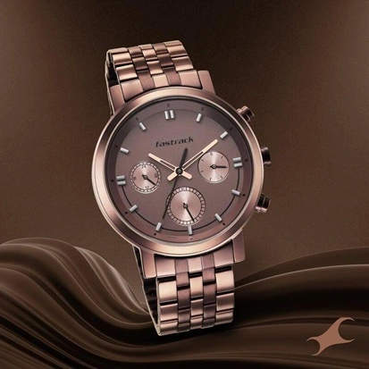 Tick Tock Quartz Multifunction Brown Dial Metal Strap Watch